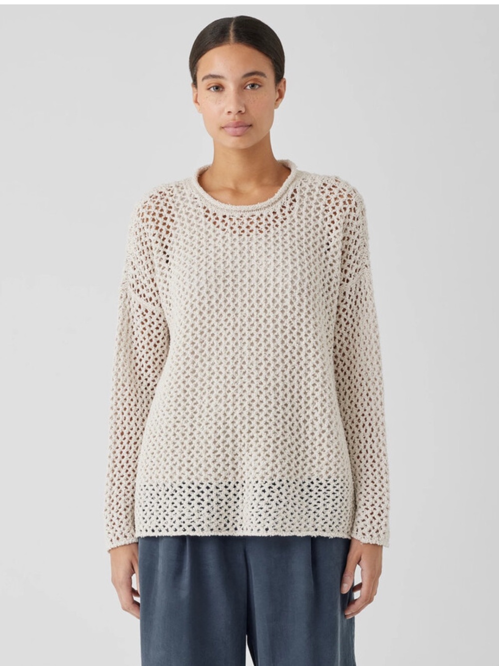 Eileen Fisher Open Knit Scoop Neck Sweater in Cream